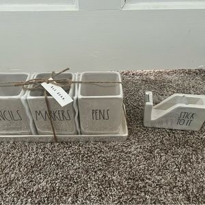 Rae Dunn Stationary Set with Tape Dispenser & Desktop Storage Organizer